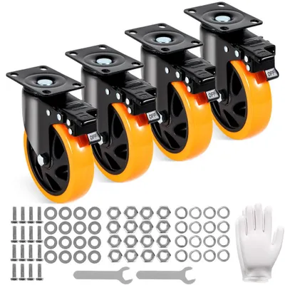 Obrázok produktu pre Sada 4 koliesok pre vysoké zaťaženie - Otočné kolieska PVC φ127 mm - Kolieska 816 kg - Transportné kolieska A/B s brzdou - Kolieska na skrinky otočné o 360° - Pre domácnosť, kanceláriu, štúdio, továreň - MoverexPERT™