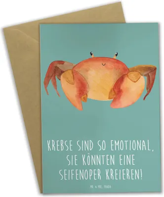 Produktbild von Mr. & Mrs. Panda Klappkarte Emotionaler Krebs - Meeresbrise - Geschenk, Grußkarten, Emotionalität, Geschenke Sternzeichen, einladungskarten, weihnachtskarten, osterkarte