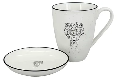 Produktbild von 2er-Set - Becher 450ml und Schale Lama C, weiß/schwarz