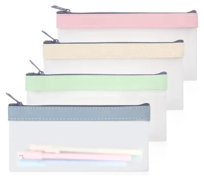 Image de Trousse transparente 4 compartiments pour femme, avec fermeture à glissière, trousse à crayons et rangement pour fournitures de bureau (4 couleurs)