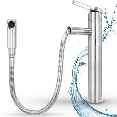 Wasserhahn Badarmatur, ausziehbare Handbrause, 360° drehbar, Chrom