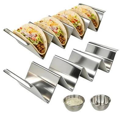 Zdjęcie produktu dla Zestaw 2 uchwytów ze stali nierdzewnej do tacos, z miseczkami na sos