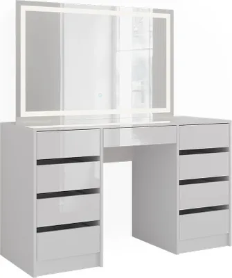 Obrázok produktu pre Toaletný stolík Vicco Sherry Biela/biela s vysokým leskom 128.2 cm s LED zrkadlom, Model 57637