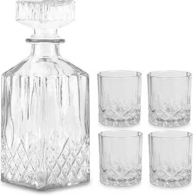 Produktbild von Whisky-Karaffe aus Kristallglas, 900 ml, inkl. 4 Gläser, ideal für Hausbar und Geschenk