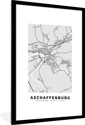 Produktbild von MuchoWow® Gerahmtes Poster Deutschland - Stadtplan - Karte - Afschaffenburg 60x90 cm - Poster mit Schwarzem Bilderrahmen Wandposter Rahmen Foto Bilder - Dekoration - Wandposter Wohnzimmer - Hochwertig