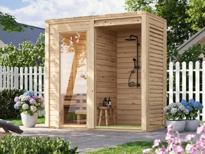 Produktbild von Fjordholz Mini Saunahaus Modell Nick mit Dusche