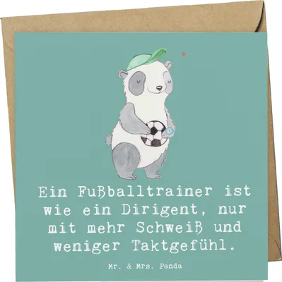 Produktbild von Mr. & Mrs. Panda Grußkarte Fußballtrainer Dirigent - Meeresbrise - Geschenk, Improvisation, Beruf, Glückwunschkarte, Klappkarte, anlasskarte, Anerkennung, Leidenschaft