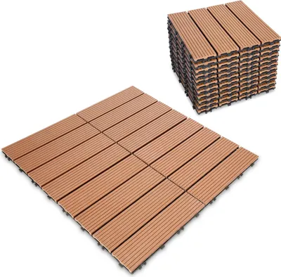Produktbild von Vigevee Terrassenfliesen Braun 11 Stück (1m²) Klickfliesen in Holzoptik, WPC Fliese,30 x 30cm