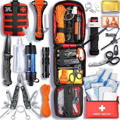 Produktbild von Komplettes Überlebensset mit Erste-Hilfe-Set, Multitool-Kits für Camping, Militärgeräte, Notfall, Außenbeleuchtung, Fischzubehör, Feuer