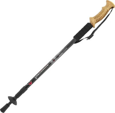 Produktbild von MidGard Nordic Walking Stock Teleskop Antischock Wanderstöcke aus Aluminiumlegierung mit Korkgriff & Dämpfung verstellbar in der Länge 65-135 cm Schwarz 1 Stk.