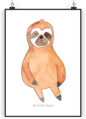Produktbild von Mr. & Mrs. Panda Bild Faultier Zufrieden DIN A4 - Weiß - Geschenk, Happy, wanddeko, Plakat, Deko, Glücklich, Glück, kunstdruck poster, Wandbild, faul