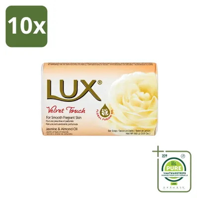 Productafbeelding van 10 x Lux Velvet Touch Zeep - Hydraterend - 80 g - Grote verpakking - 10 stuks