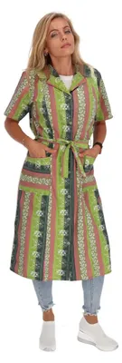 Produktbild von Knopfkittel Baumwolle mit Arm bunt Kochschürze Hauskleid Kittel Schürze Gürtel, Farbe:Grün, Größe:60