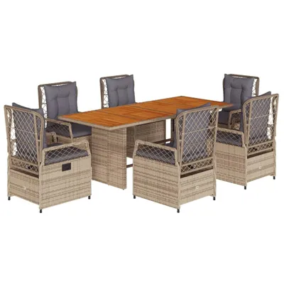Produktbild von 7-tlg. Garten-Essgruppe mit Kissen Beige Poly Rattan