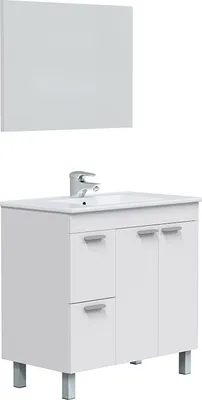 Produktbild von Badezimmer-Set >AKTIVA< in weiß glänzend / Spiegel - 80x80x45 (BxHxT)