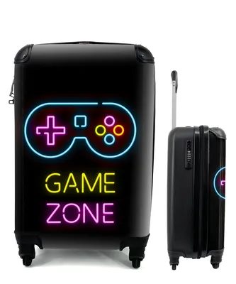Produktbild von MuchoWow® Koffer Handgepäck Trolley Rollkoffer Kleine Reisekoffer mit 4 Rollen - Controller - Spiel - Neon - Schwarz - Zitate - Spielzone - Cabin Size < 55x40x23 cm & 55x40x20 cm - Fotokoffer - Kabinenkoffer - Boardgepäck - Reise-Box - Reisekoffer - Reisegepäck - Koffer mit Bild - Trolley für Kinder