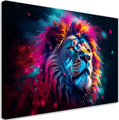 Produktbild von Leinwandbild Neon Löwe Tier Afrika 120x80 Feeby Bunt bild für die wand bereit zum aufhängen