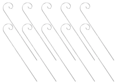 Immagine prodotto di 10 ganci metallici per esterno, a forma di bastone da pastore, dimensioni 2,0 x 200 mm, resistenti agli agenti atmosferici, ideali per decorazioni da giardino