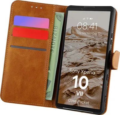 Produktbild von Handyhülle mit Klappe für Sony Xperia 10 VII, Bizon Case Pocket, Braun