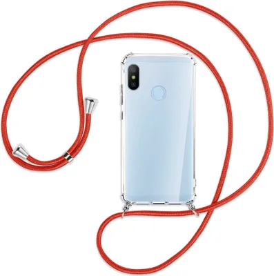 Produktbild von Handykette Backcover-Schutzhülle mit Band (Metall silberfarben) für Xiaomi Mi A2 Lite - rot