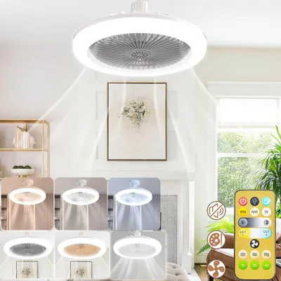 Produktbild von Deckenventilator mit Beleuchtung 30W LED Deckenleuchte mit Fernbedienung Timer 3 Farbige Dimmbare Deckenleuchte mit Ventilator 3 Geschwindigkeiten Fan Lampe