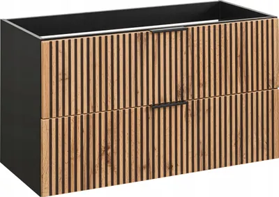 Produktbild von Easy4You Set XO Schwarz Eiche Wotan: Unterschrank 60 cm mit 2 Schubladen + 35x140 cm Seitenschrank Hängeschrank Badschrank Badezimmerschrank Soft-Close Badmöbel-Set Geriffelte Fronten