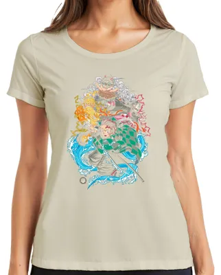 Produktbild von Kimetsu no Yaiba Tanjiro Nezuko Zenitsu Inosuke Anime Geschenk Damen T-Shirt, Natur, M