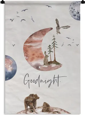 Produktbild von MuchoWow® Wandteppich Wandbehang Zitate - Gute Nacht - Sprichwörter - Kinder - Jungen - Mädchen - Kind 120x180 cm Tapisserie Dekoration Wandtuch - Schlafzimmer - Dekorationen für das Haus