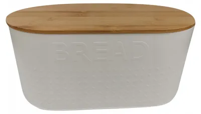 Zdjęcie produktu dla Chlebak stalowy z bambusową pokrywą 33,5x19x15 cm