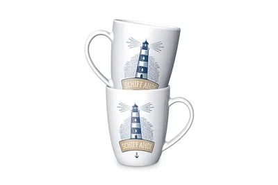 Produktbild von Becher Tasse SCHIFF AHOI Leuchtturm weiß 250ml Maritim Porzellan LaVida