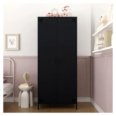 Produktbild von Metallschrank – Retro Garderobenschrank mit Kleiderstange – Robuste Aufbewahrungslösung mit verstellbaren Ablagen – Ideal für Schlafzimmer, Flur, Büro – Kleiderschrank mit 2 Türen, Anthrazit