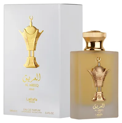 Obrázek produktu pro Lattafa Al Areeq Gold, Unisex, 100 ml, Tekutý parfém, Black Tea and Saffron, Suede, Leather and Incense, Vanilla, Musk and Amberwood