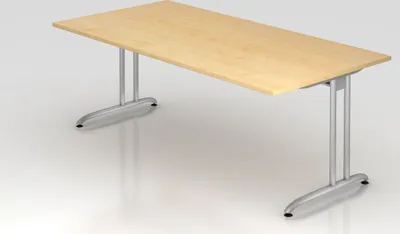Produktbild von Schreibtisch Markku | Ahorn | BxT 200x100cm | Arbeitshöhe 72cm | höhenjustierbar 0-10 mm | C-Fuß-Gestell Silber | Rechteckform