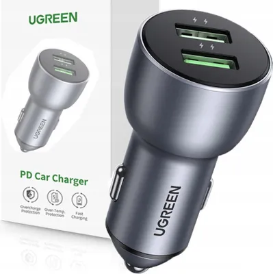 Immagine prodotto di Ugreen Caricabatterie da auto Cd213 Qc 3.0, 2Xusb, 36W (Grigio)
