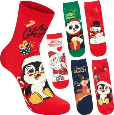 Obrázok produktu pre BRUBAKER 5 párov vianočných ponožiek pre ženy - Father Christmas, Snowman, Penguin & Panda - Funny Christmas socks, veľkosť 30-35