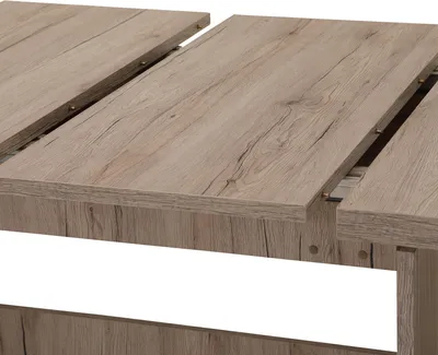 Image de Table de coulisse Lia II -Reproduction chêne sable - piétement à joues - extensible - dimension 160-320x90cm