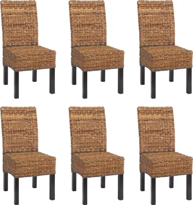 Immagine prodotto di Set di 6 sedie da sala da pranzo Sedie in vimini Sedia Malibu Intreccio a banana | A x L x P 96x46x41 cm | Altezza seduta 46 cm | Scuro | Senza cuscini