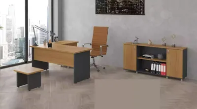 Produktbild von Büroeinrichtung Arbeitszimmer Set Büromöbel Chef Schreibtisch Schrank