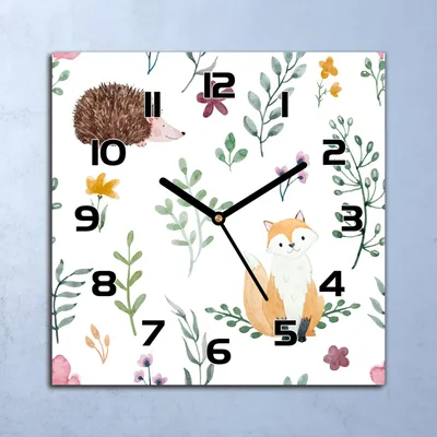 Produktbild von Wanduhr Echt-Glas-Küchenuhr Fuchs Igel Pflanze Quarz 30x30 Deko Bilder