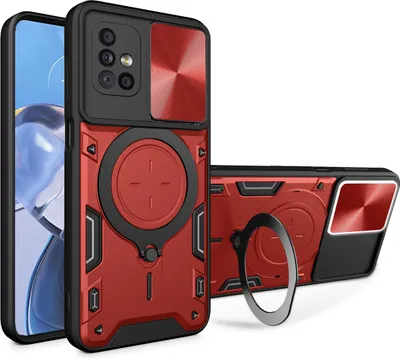 Produktbild von Handyhülle für Samsung Galaxy A71 5G  Dual-Layer Stoßfest Rüstung Hülle mit Dia Kameraschutz und Kreisförmig Ring Ständer Rot