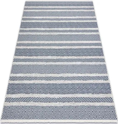 Produktbild von Teppich ÖKO SISAL BOHO MOROC Linien 22328 Franse - zwei Ebenen aus Vlies creme / dunkelblau, recycelter Teppich Blau 175x270 cm