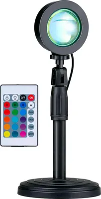 Produktbild von Grundig Sunset Lamp - Sonnenuntergang Lampe mit Fernbedienung - LED Lampe 16 Farben - Tischlampe und Nachttischlampe mit USB-A Anschluss - 27x11.4x11.4 cm - Schwarz