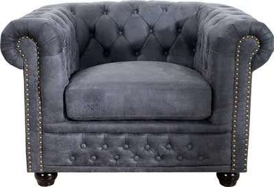 Produktbild von Edler Chesterfield Sessel Antik Grau mit Knopfheftung Polstersessel Wohnzimmersessel
