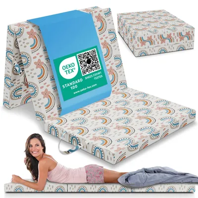 Image de ELONEO Matelas pliable 75x200cm, 8 cm d'épaisseur, Matelas d'invité pliable, Matelas pliable, Matelas pliable, Cube de disque, Matelas de voyage, (Arc-en-ciel)