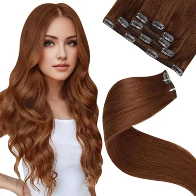 Zdjęcie produktu dla Pasemka do włosów z naturalnych włosów, kolor brązowoczerwony, 5 sztuk, długość 40 cm, waga 80 g, odcień #33