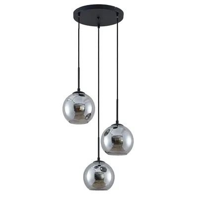 Produktbild von Lindby Hängelampe Jurian, 32 cm, 3-flg., schwarz/rauch, Glas