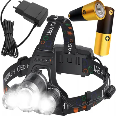 Produktbild von Stirnlampe LED stark, Kopflampe + Kabel, stark schwarz Retoo