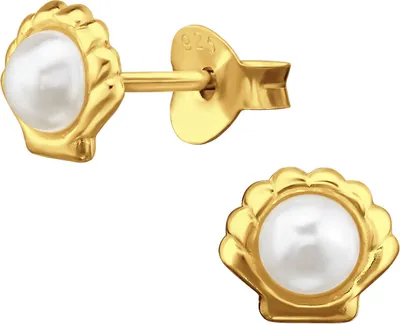 Produktbild von Ohrringe Ohrstecker vergoldet 925 Sterling Silber Meeresmuschel mit synthetischer Perle Material - Silber vergoldet