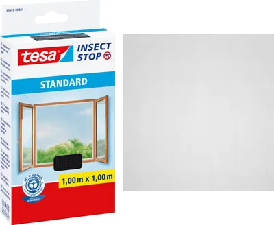 Produktbild von tesa Fliegengitter Standard Insektenschutz Fenster ohne Bohren grau 1 x 1 m