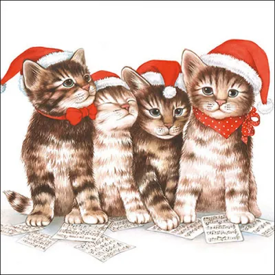 Hochwertige Papierservietten mit weihnachtlichem Katzenmotiv